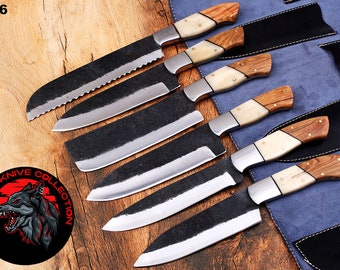 Custom Handmade High Carbon steel Professional 5 Pc chef knife set Best Camping Gift , Anniversary Gift, Cutlery Rare collection