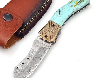 Damascus Pocket Folding Knife, Custom Pocket Fold Knife, Groomsmen gifts, Anniversary Gift, Authentic Damascus Steel Blade, Gift for Husband