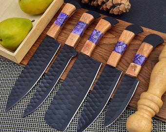 Rare Cutlery Set Kitchen Knives Pro Chef With Black Powder Coating Kitchen Knives Set Damascus Blade With Out Sheath