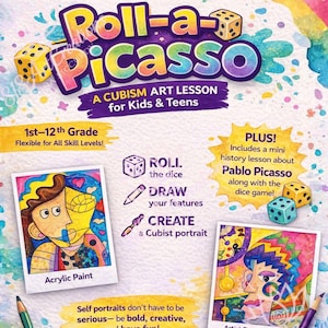 Afdrukbare Picasso-kunstles | Tekenspel kubisme | Thuisschoolkunstactiviteit | Kunstproject voor kinderen (digitale download)