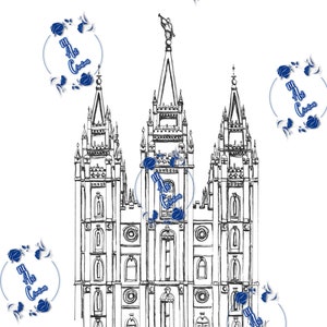 PRINTABLE Salt Lake City Utah Temple Pen Sketch Drawing DIGITAL FILE