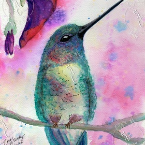Ruby Throated Hummingbird Watercolor Painting ~ Digital File for Printing
