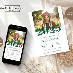 Graduation Party Digital & Printable Invites, Modern Graduation, Canva ...