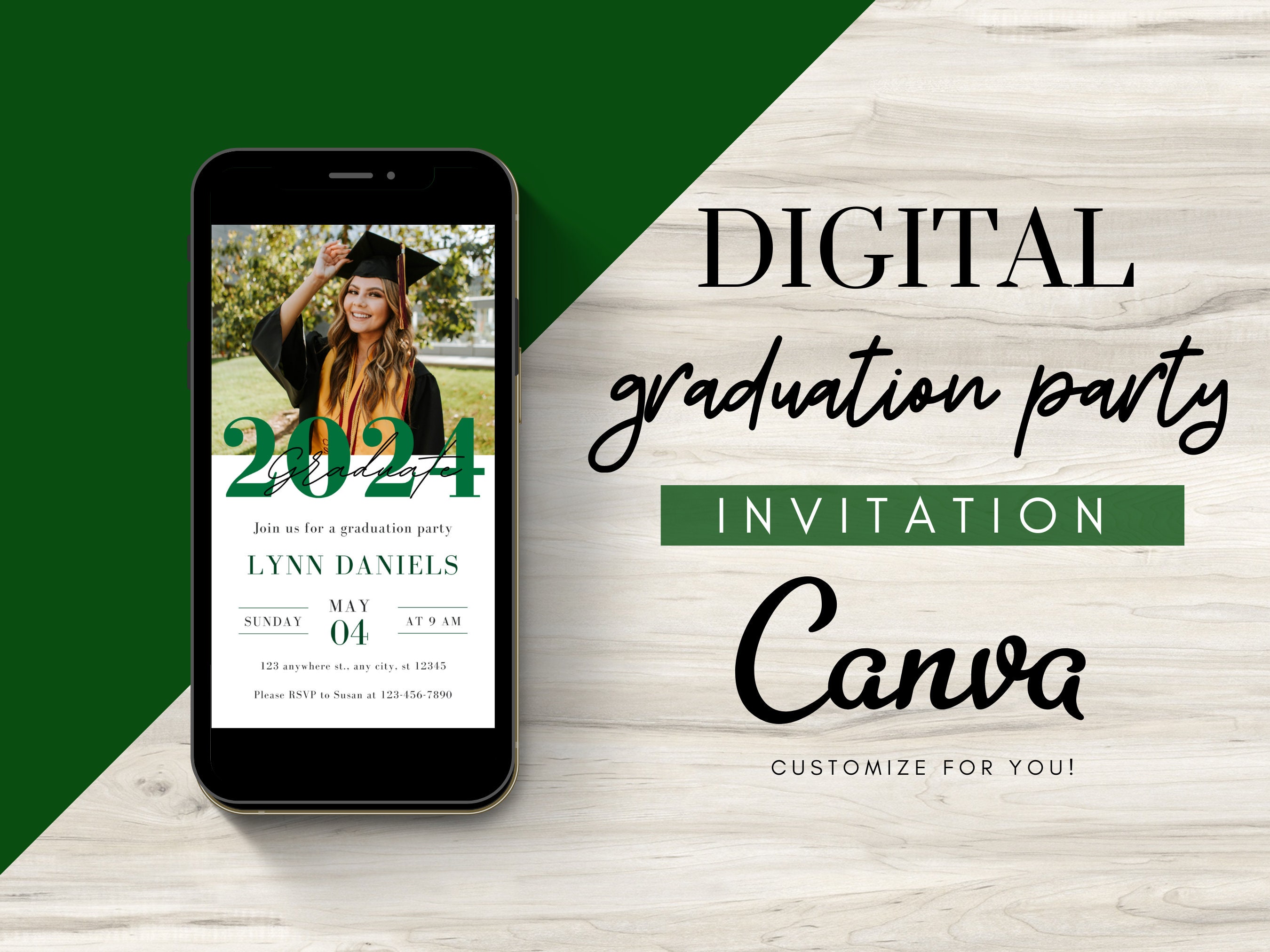 Graduation Party Digital & Printable Invites, Modern Graduation, Canva ...