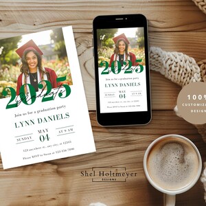 Graduation Party Digital & Printable Invites, Modern Graduation, Canva ...