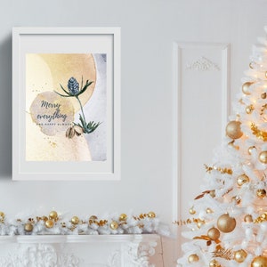 Christmas Printable, Living Room Wall Art, White Christmas, White & Rose Gold Poster