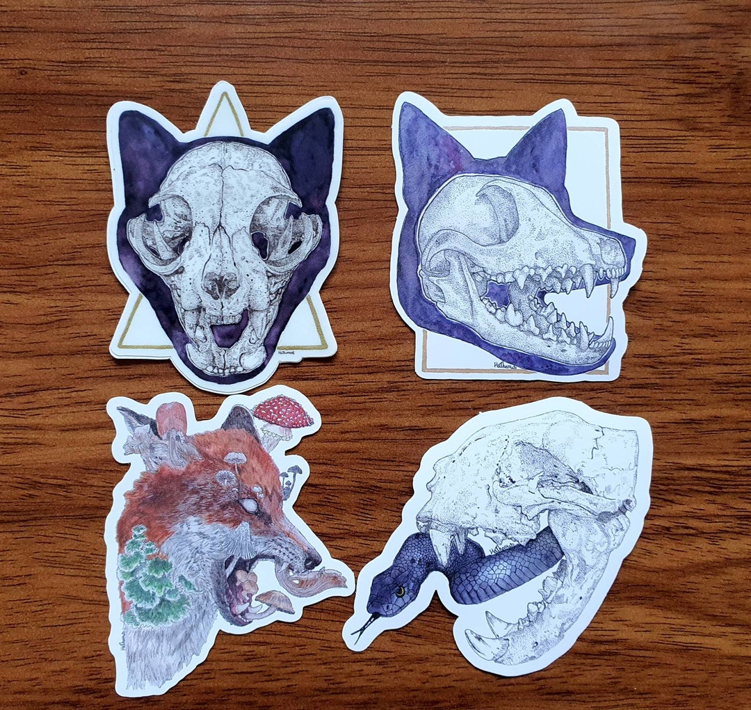 Mix and Match Stickers, Animal Sticker Pack, Fox Skull Art, Gothic Art ...