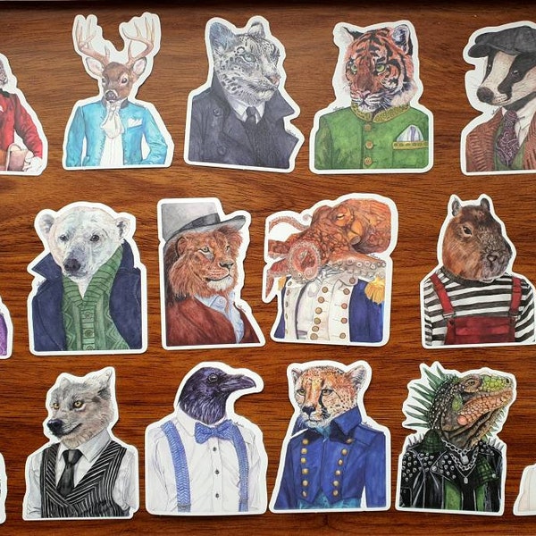 Mix and match, Animal Sticker Pack, animals in clothes stickers, Dapper animals, safari animal, furry art, furry stickers, children's gift