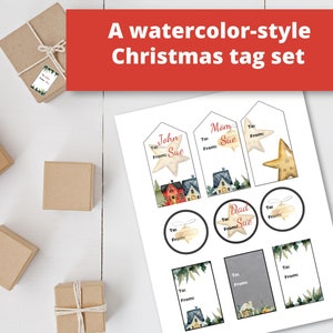 Watercolor Christmas Tags, Christmas Tags, Gift Tags, Christmas Village, Gift Packaging