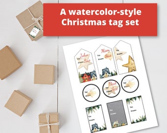 Watercolor Christmas Tags, Christmas Tags, Gift Tags, Christmas Village, Gift Packaging