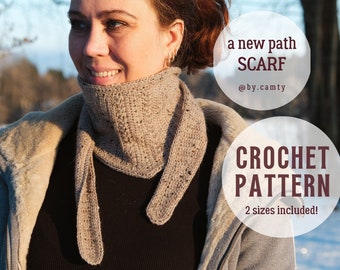 Crochet Scarf PATTERN: Chic mini-scarf with textured motif, 2 sizes included (A new path - PDF Download)