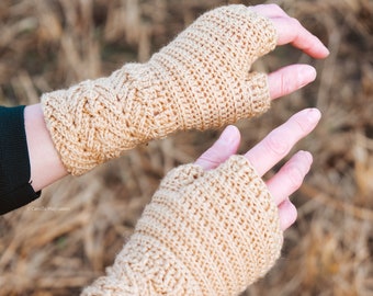CROCHET PATTERN fingerless mittens, beautiful textured stylish warmers, easy to intermediate pattern, autumn winter, Chill Chai Crochet