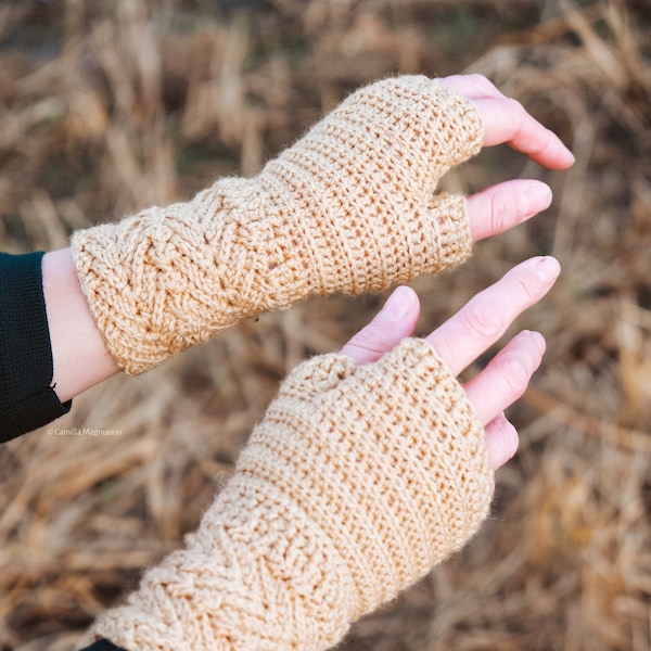 CROCHET PATTERN fingerless mittens, beautiful textured stylish warmers, easy to intermediate pattern, autumn winter, Chill Chai Crochet