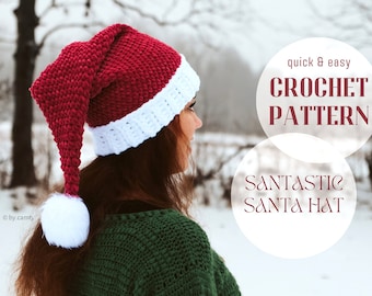 Crochet Santa Hat pattern, Quick Christmas hat pattern for kids, women, men, toddler, child, adult, Santa hat pattern, beginner friendly hat