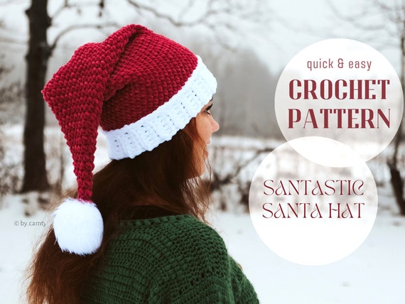 Crochet Santa Hat PATTERN: Quick Easy Christmas Hat, Kids + Adult Sizes (Santastic - PDF Download)