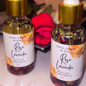 Rose Lavender Oil | Hydrating Multi-Use Oil for Face, Hair, Hands, Cuticles, Beards & Body | Organic Rose Petals | Dried Lavender