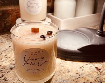 Cinnamon Vanilla Chai Candle | 10 oz. | Cinnamon Candle | Fall Candle | Fall Scented Candle | Crackling Wood-Wick | Real Cinnamon | Vegan