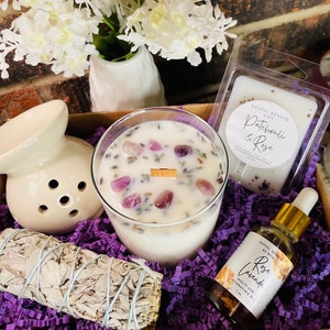 Pineapple Sage & Lavender | Aromatherapy 5pc. Candle Set | 12oz. Candle | Rose Oil | White Sage | Mini wax warmer | Wax Melts