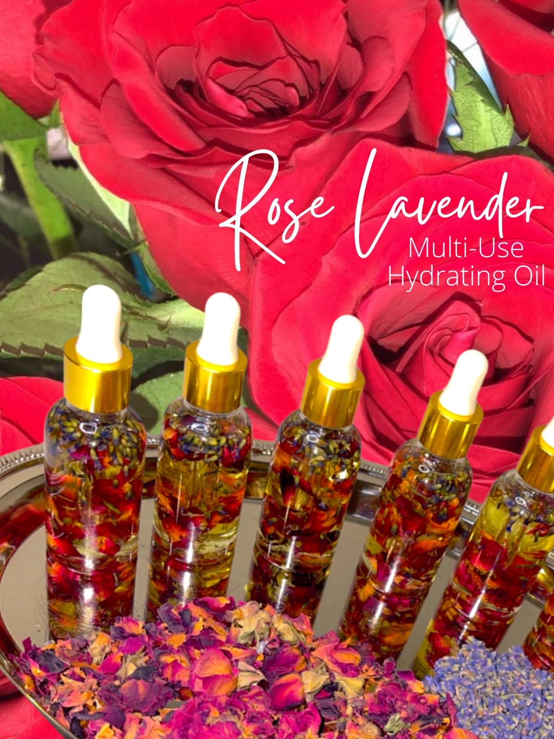 Infused Rose Lavender Oil | Hydrating Multi-Use Oil for Face, Hair, Hands, Cuticles, Beards & Body | Organic