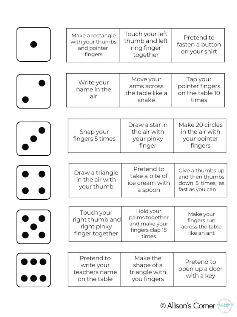 Fine Motor Dice Game Digital Download Etsy