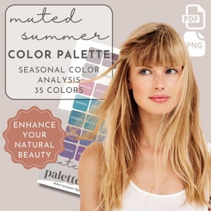 Palette di colori personali per l'estate tenue Palette di colori per l'analisi stagionale dei colori per l'estate tenue Palette di colori per l'armocromia delle 16 stagioni Palette di colori stampabili digitali