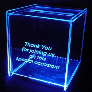 LED Glowing Gift Card Box ...11"W x 11"D x 11"H ... With personalized engraving and replaceable back panel.