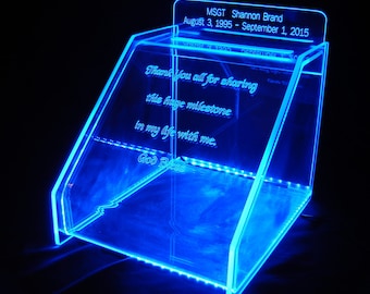 LED Glowing Gift Card Box ...10" W x 10" H ... With personalized engraving and replaceable back panel