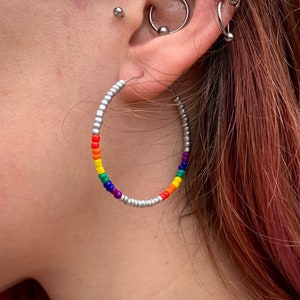 delicate silver + rainbow hoop earrings