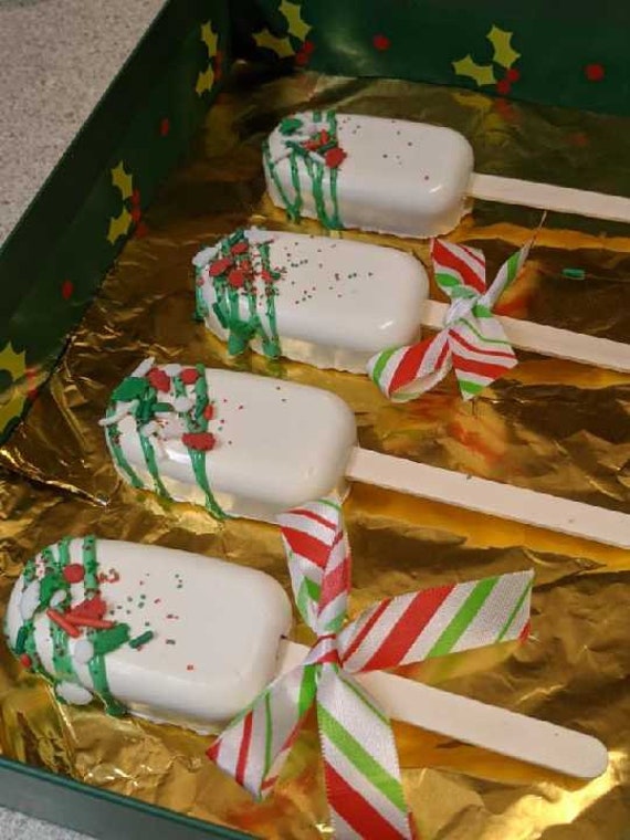 Holiday Cakesicles White With Green Drizzle and Sprinkles Etsy