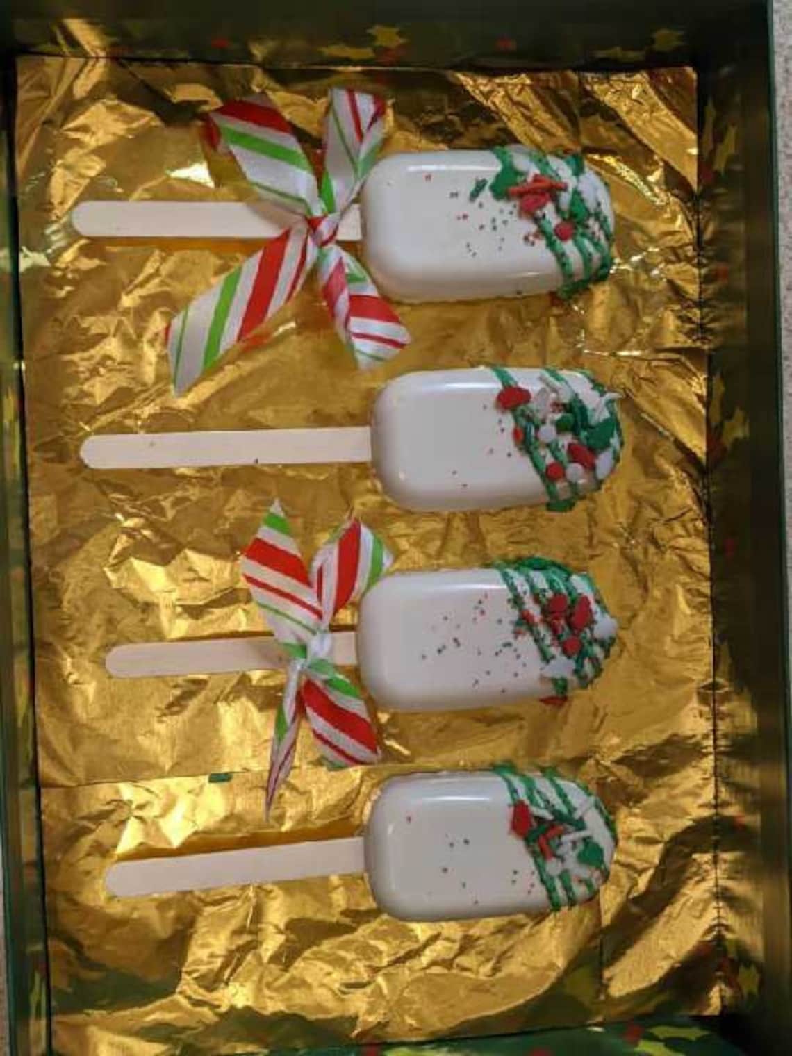 Holiday Cakesicles White With Green Drizzle and Sprinkles Etsy