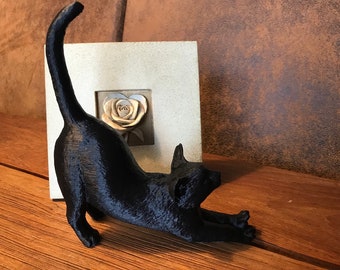 Dekoration,Tierfigur Farbe Grau,Schwarz Kleine Deko Katze Figur Kater liegend