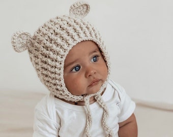 Koda bear ears crochet baby bonnet