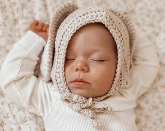 Crochet Easter bunny ears bonnet plain front