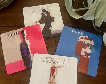 Limited Edition VOUGE Coaster Set, Coasters with 1920s Art Deco VOGUE Magazine Covers, Vintage Art Deco Fashion Coasters, VOUGE Home Decor