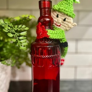 Szydełkowany elf świąteczny, świąteczna karta podarunkowa, gotówka, uchwyt na los na loterię, świąteczna dekoracja butelki wina, wystrój świąteczny, uchwyt na prezent, prezent