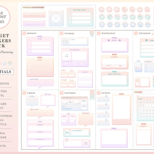ESSENTIAL Widget Stickers bubblegum for Digital Planning - Etsy