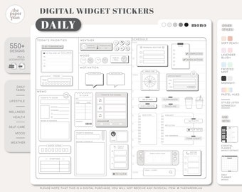 DAILY Widgetstickers (mono) voor digitale planning | Goodnotes, Notabiliteit, PDF
