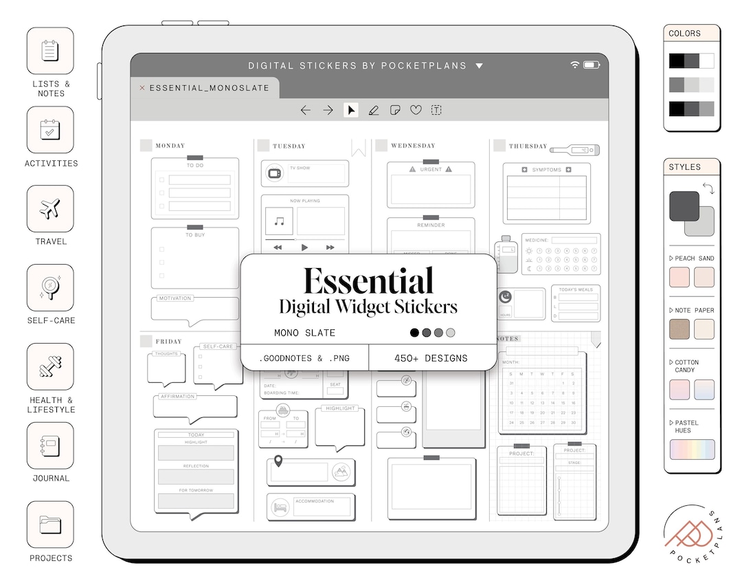 ESSENTIAL Widget Stickers (mono Slate) for Digital Planning | Goodnotes ...