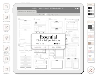 ESSENTIAL Widget Stickers (Mono Slate) for Digital Planning | Goodnotes, Notability, PDF