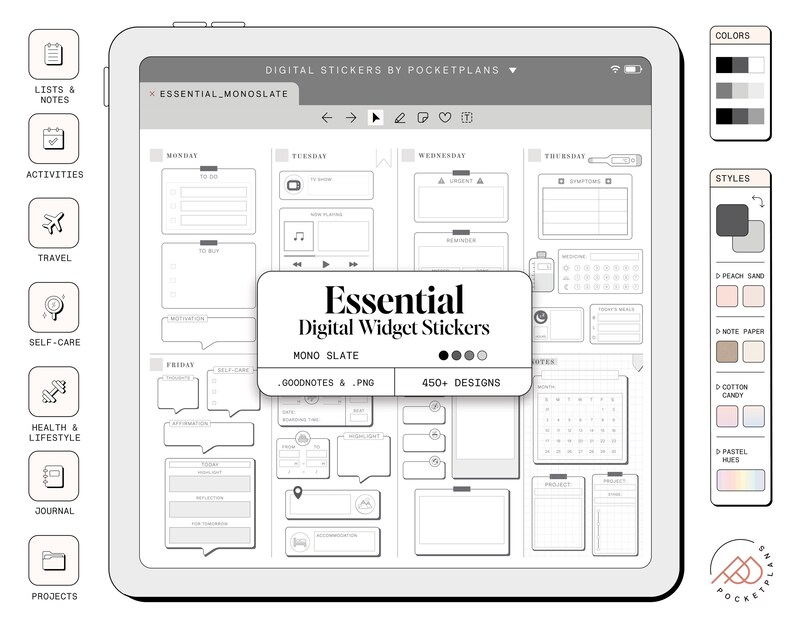 ESSENTIAL Widget Stickers (mono Slate) for Digital Planning | Goodnotes ...