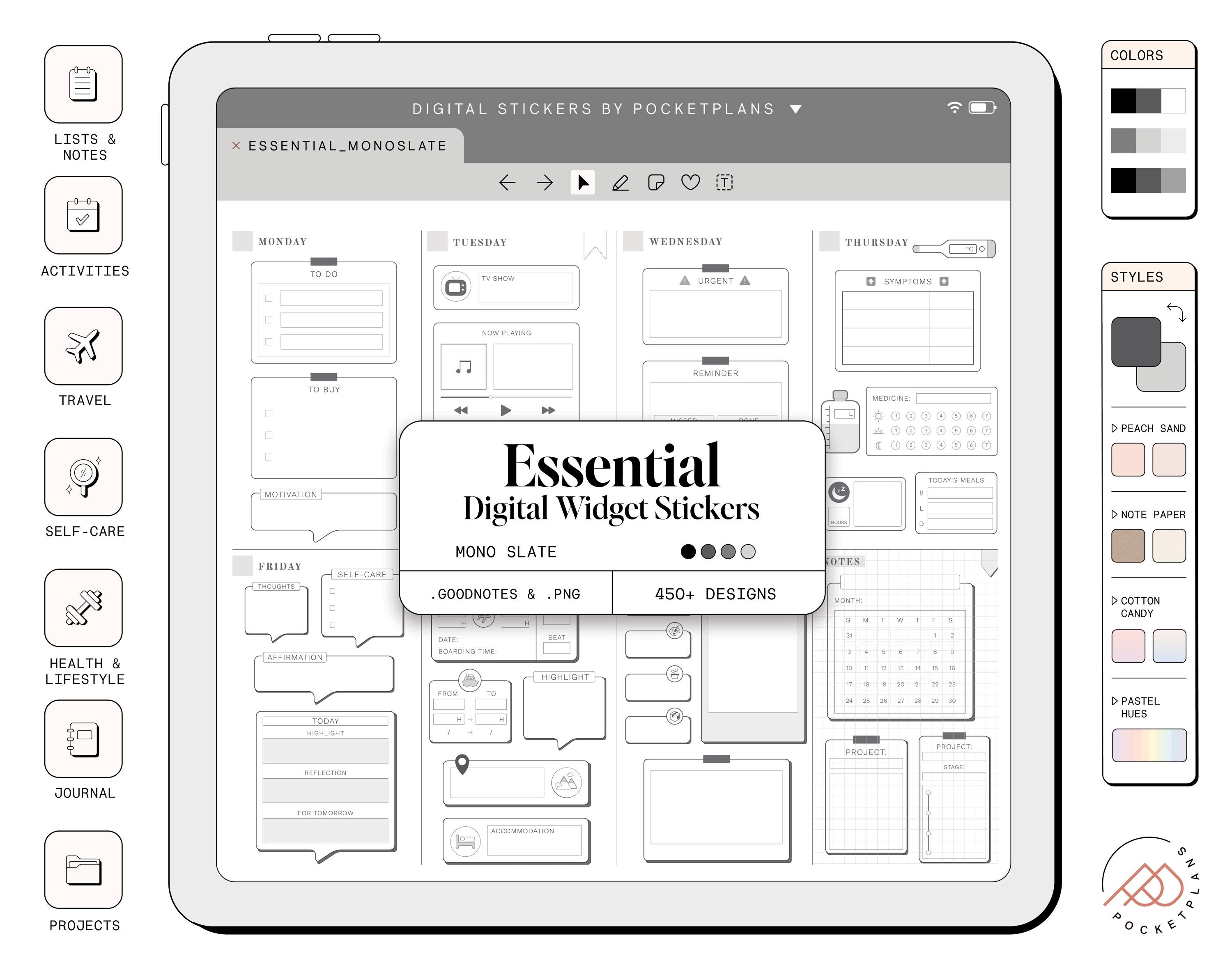 ESSENTIAL Widget Stickers (mono Slate) for Digital Planning | Goodnotes ...
