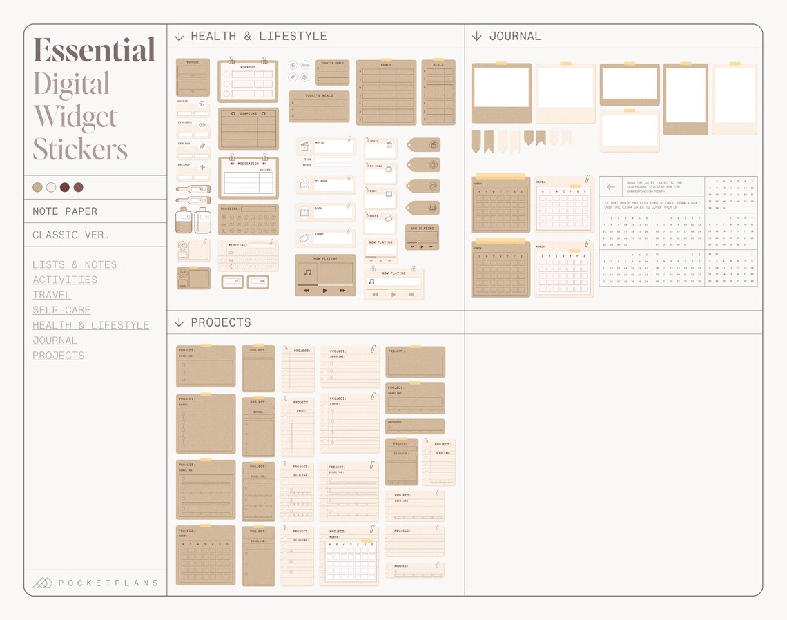 ESSENTIAL Widget Stickers (notepaper) for Digital Planning | Goodnotes ...