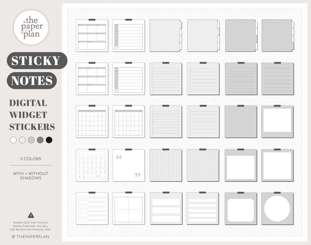 STICKY NOTES Digital Stickers mono for Digital Planning Goodnotes ...