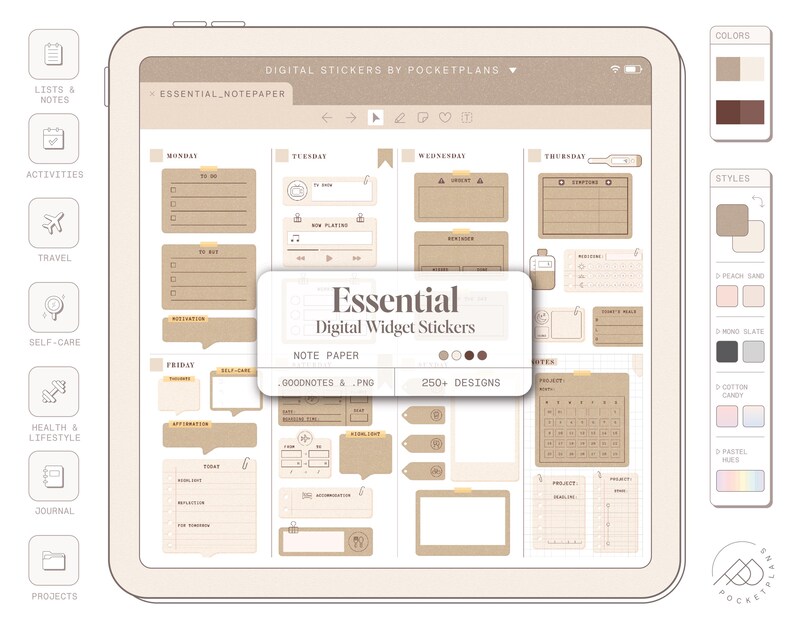 ESSENTIAL Widget Stickers (notepaper) for Digital Planning | Goodnotes ...