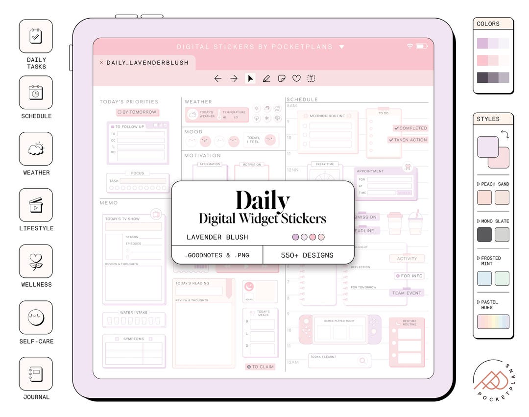 Daily Routine Pink Widget DAILY Widget Stickers (lavender Blush) for Digital Planning | Goodnotes ...
