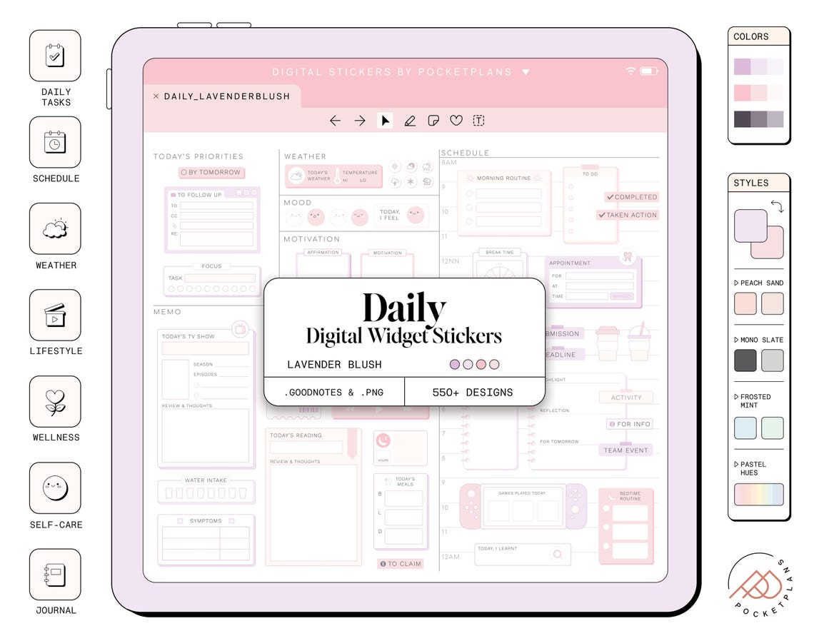 DAILY Widget Stickers (lavender Blush) for Digital Planning | Goodnotes ...