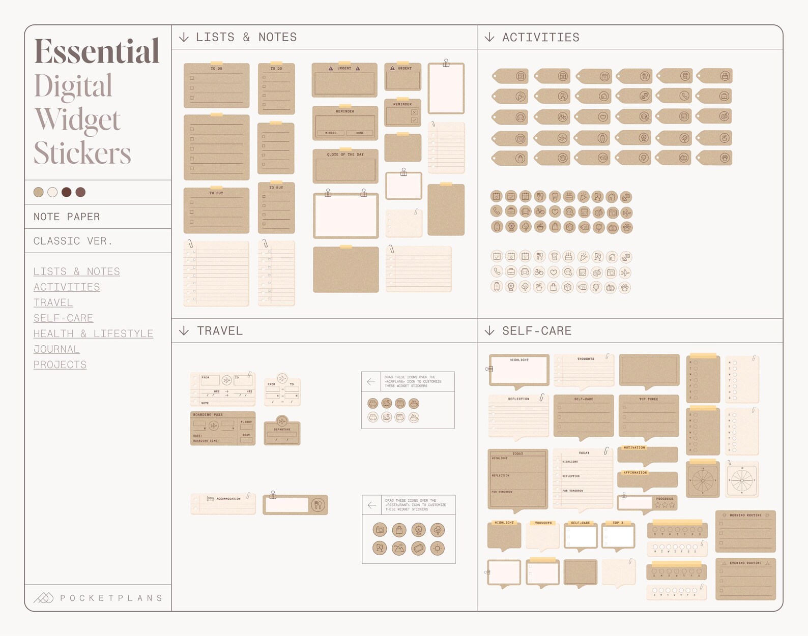 ESSENTIAL Widget Stickers (notepaper) for Digital Planning | Goodnotes ...