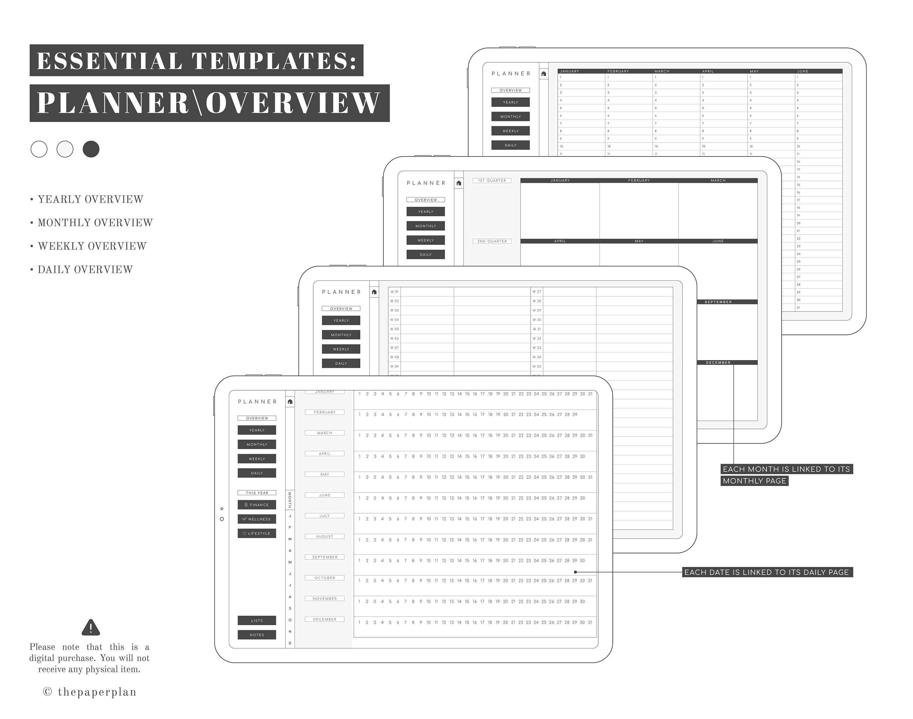 Essential Undated Digital Planner mono Contrast Colorblock Ver. for Digital Planning Goodnotes ...