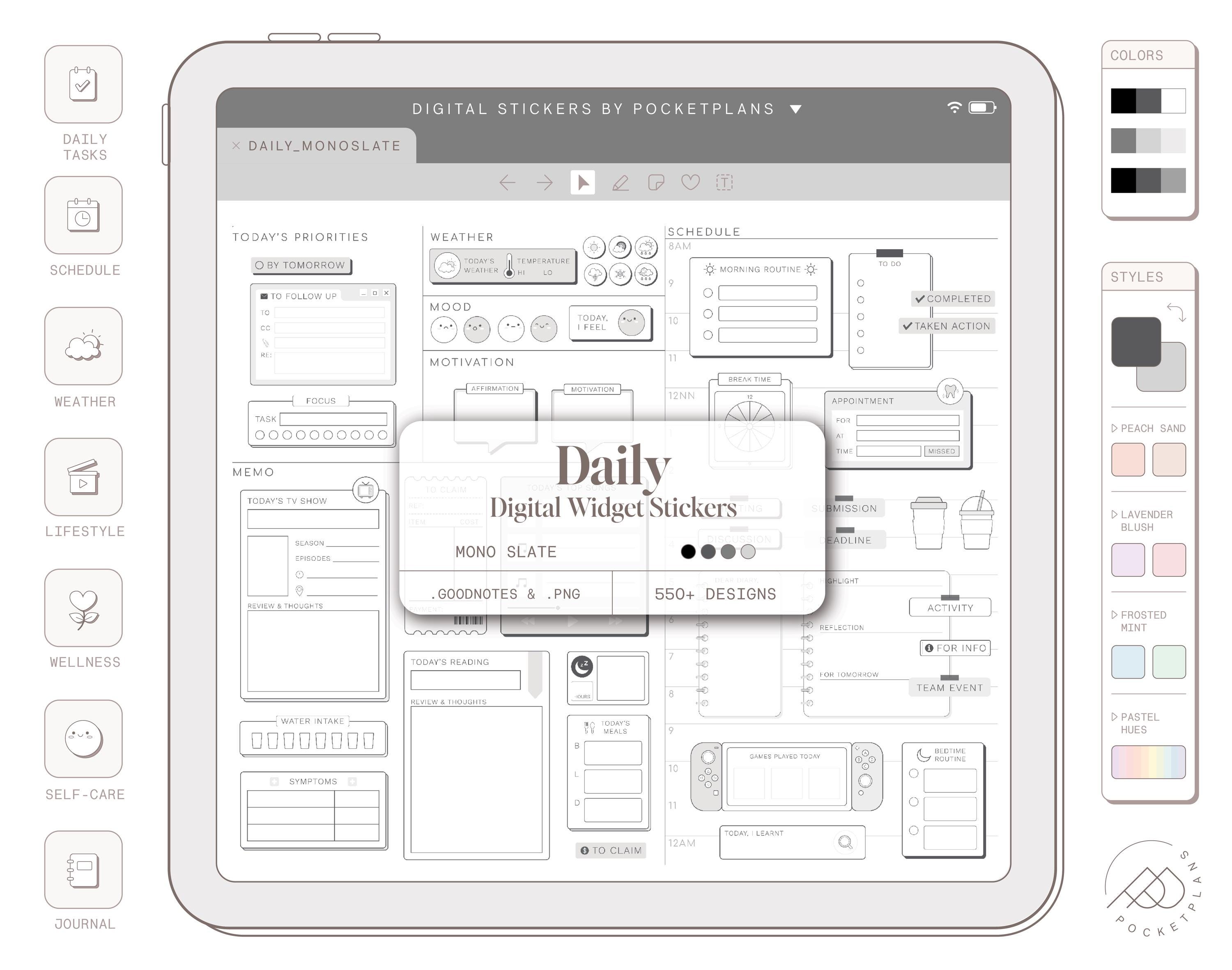 DAILY Widget Stickers (Mono Slate) for Digital Planning | Goodnotes, Notability, PDF