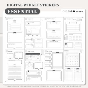 ESSENTIAL Widget Stickers  (Mono) for Digital Planning | Goodnotes, Notability, PDF